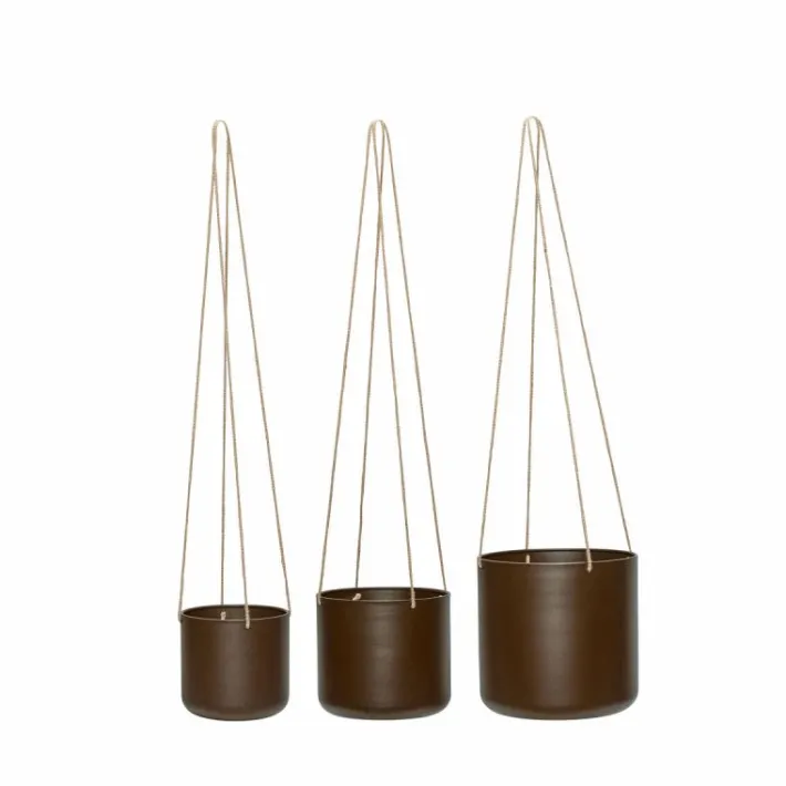 Bloom Hanging Pots Large Brown (set of 3)^Hübsch Outlet