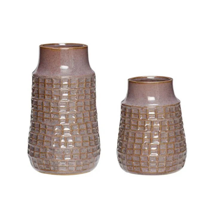 Grid Vases Brown (set of 2)^Hübsch Fashion