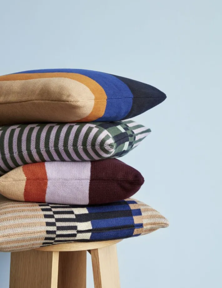 Line Knitted Cushion Blue/Black/Amber^Hübsch Discount