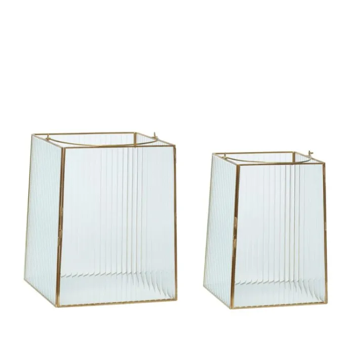 Ripple Lanterns Clear/Brass (set of 2)^Hübsch Flash Sale