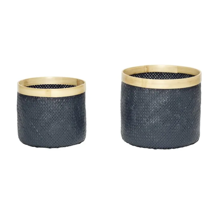 Stribe Basket Black/Natural (set of 2)^Hübsch New